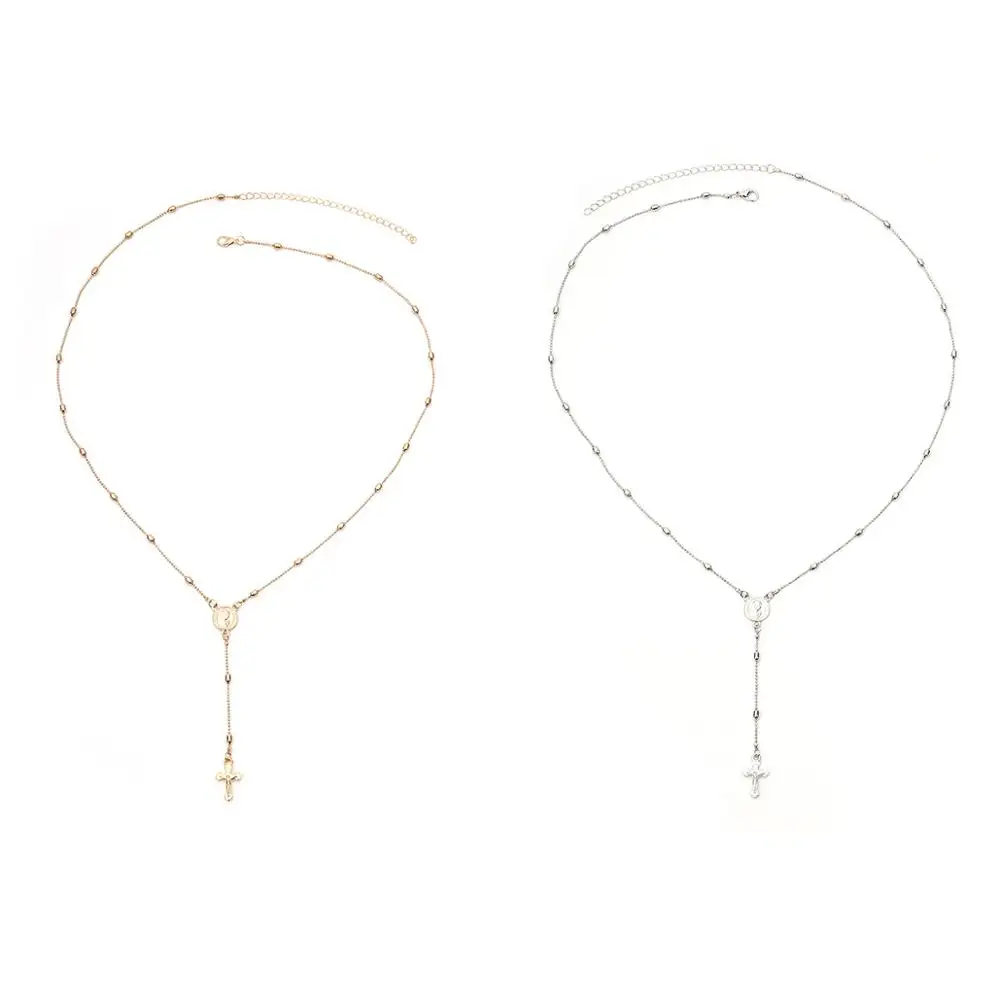 Модные Золотые Большие Бусы Мэри розари крест цепочка ожерелье для женщин с