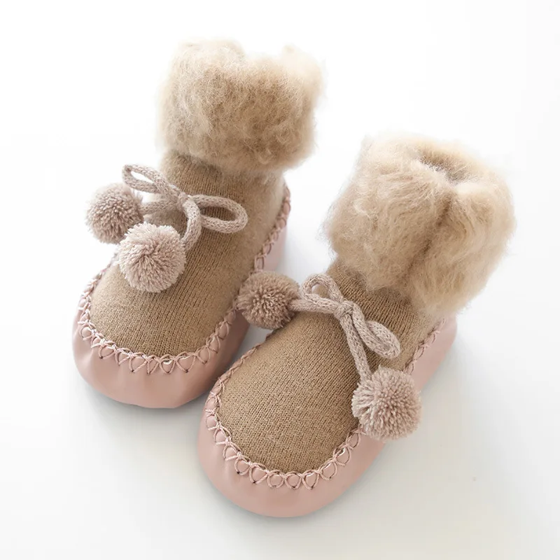 Khaki Новые осенне-зимние плюшевые детские носки для малышей 0-4 лет, теплые нескользящие носки-тапочки с мягкой подошвой, зимние носки для малышей - Цвет: Khaki