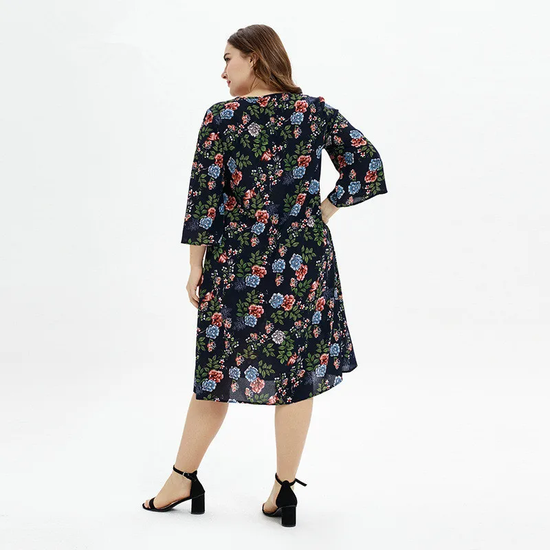 Летнее платье больших размеров L XXXL 2019 повседневные свободные платья с рукавом 3/4