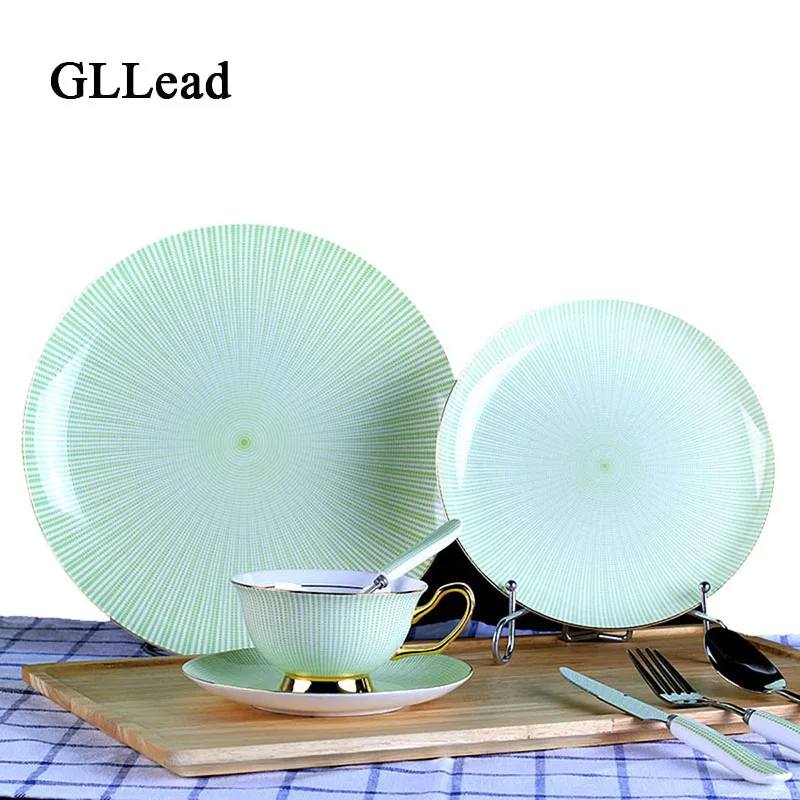 GLLead Креативный новый стиль костяная посуда в зеленую полоску китайская ручная