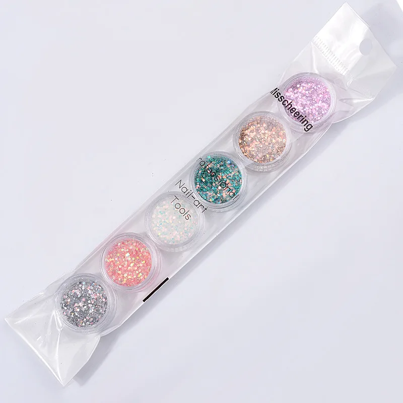 6 коробок/Набор для дизайна ногтей блестки с блестками смешанный порошок маникюр