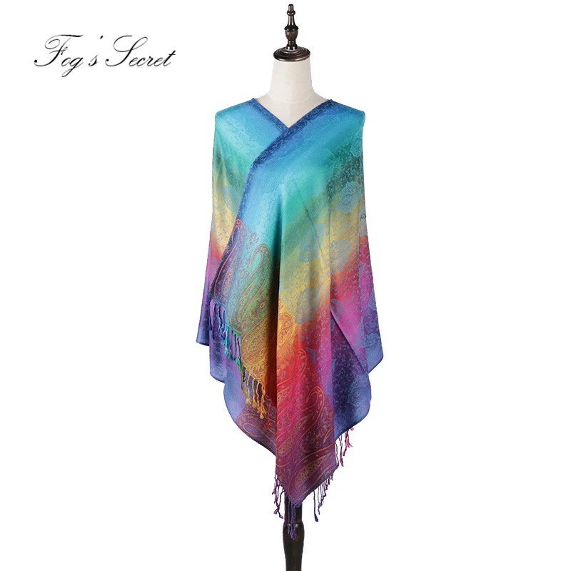 Для женщин Зимний шарф красочные Радуга теплая шаль для Градиент ретро