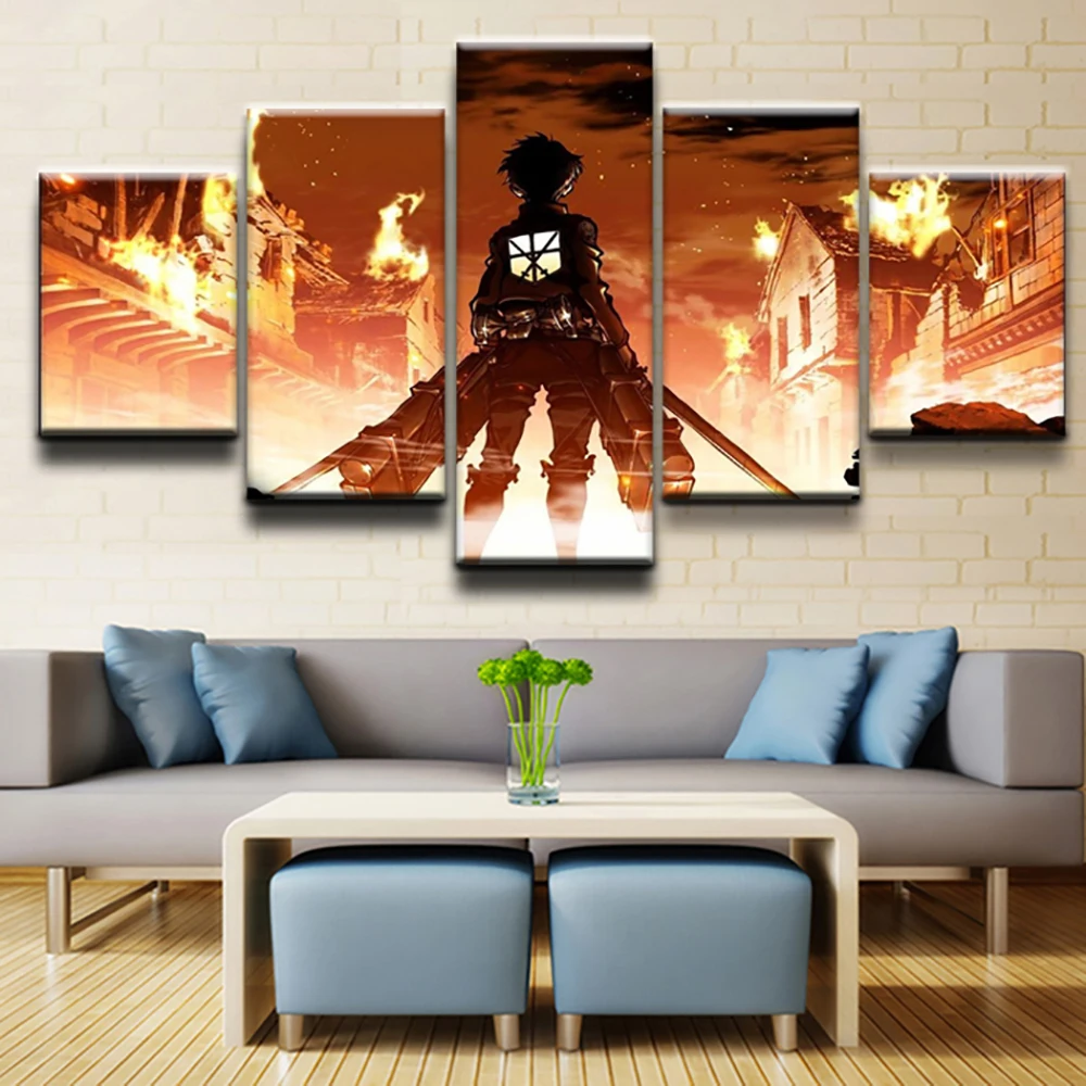 Принтованые Декорации для дома Живопись 5 шт. анимация атака на постер Titan Wall Art Модульная картина для спальни фон в рамке