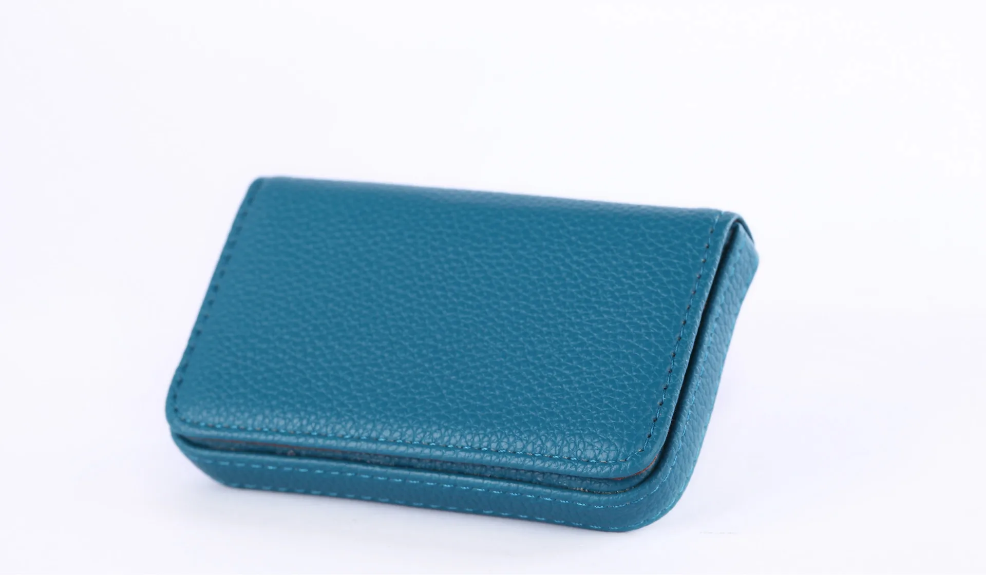 Blue EZONE 1PC Business Card Holder PU Leather High Quality Card Bag High-end Rose Red/Apricot/Coffee 9 Color Magnetic Button Design - Color: Blue