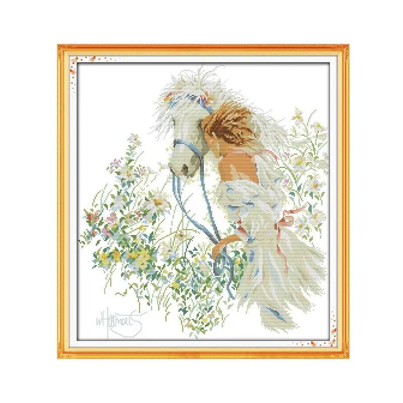 Horse And Girl DIY Handmade Needlework Counted 14CT Printed Cross Stitch Embroidery Kit Set Home Decoration | Дом и сад