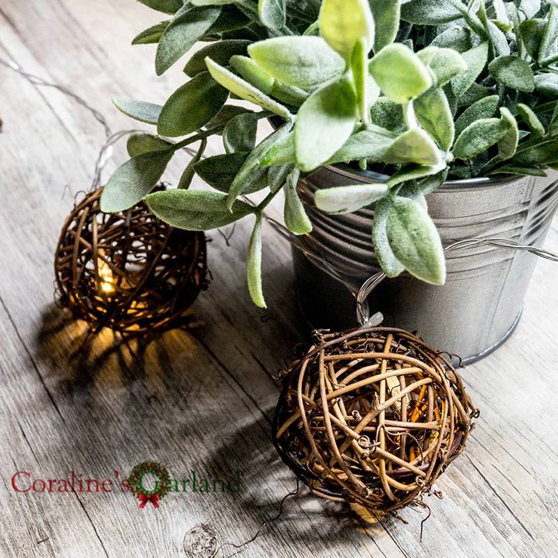 Гирлянда 4 м 20 шт. натуральный коричневый ротанговый шар сказочные гирлянды