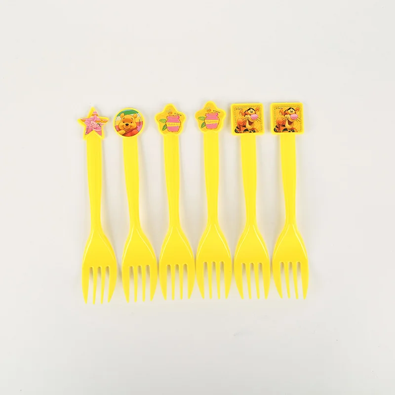 6pcs Fork Винни Пух одноразовая посуда набор чашки, ребенок, душ Аксессуары для вечеринки, дня рождения вечерние одноразовые чашки - Цвет: 6pcs Fork
