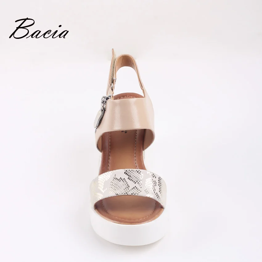 Bacia/босоножки из овечьей кожи новинка 2017 летняя обувь на толстой танкетке