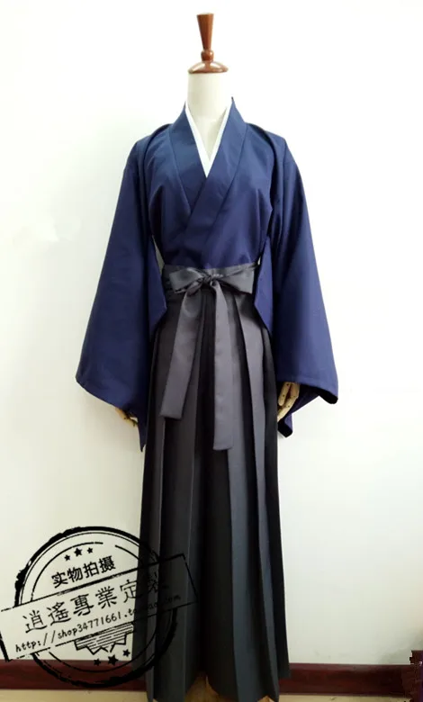 Rurouni Kenshin Himura Кэнсин кимоно Косплэй костюм на заказ Любой размер синий кимоно без обуви