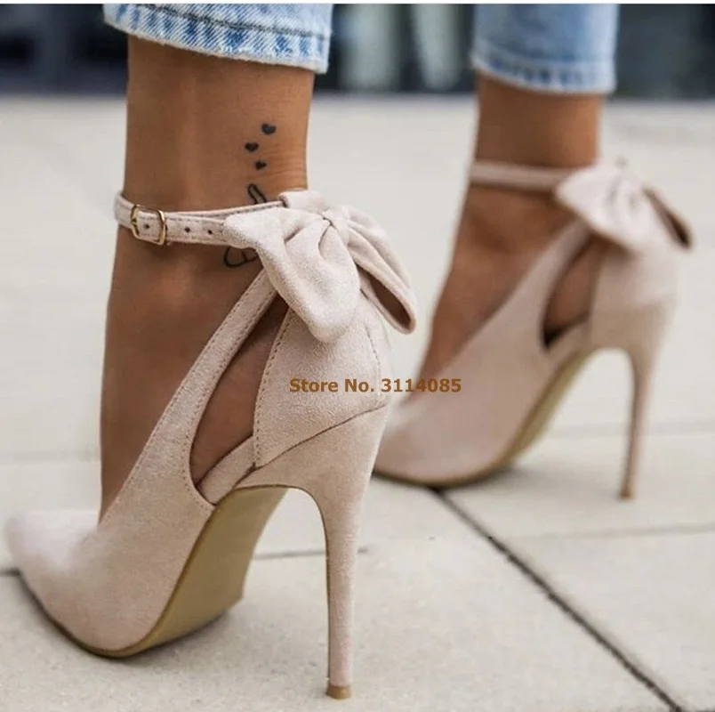 Женские Элегантные замшевые туфли с бантиком бежевые черные модельные лодочки