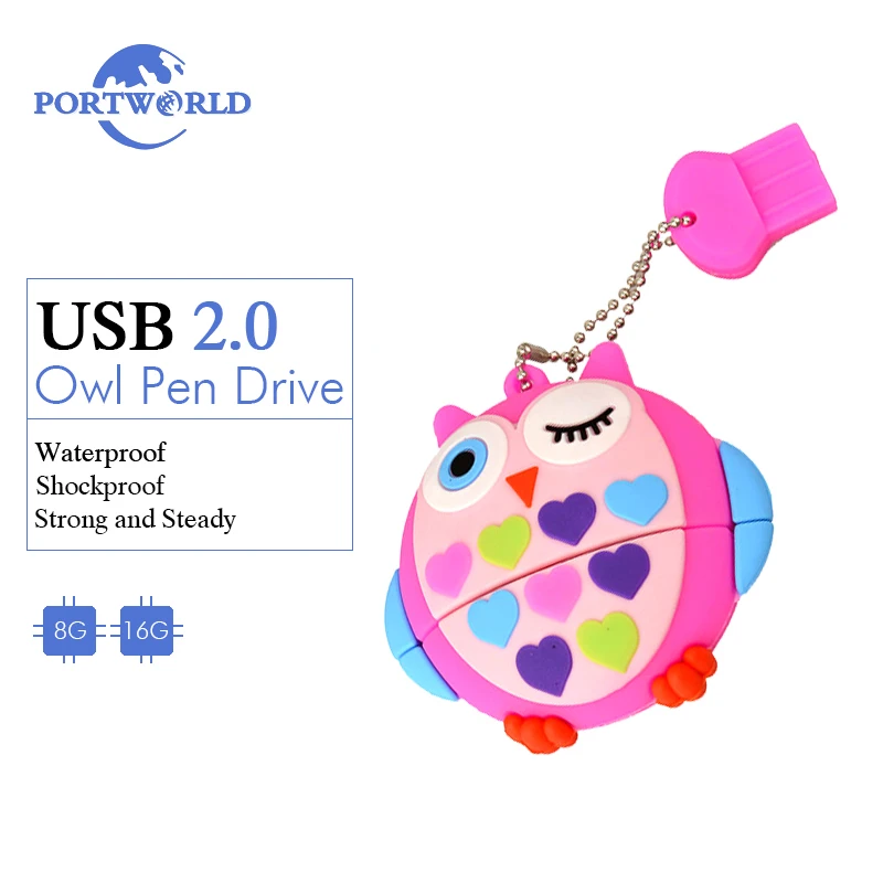 Portworld 16 ГБ накопитель 8 Зеленый флэш диск 2.0 силикона Сова Flash Drive мультфильм