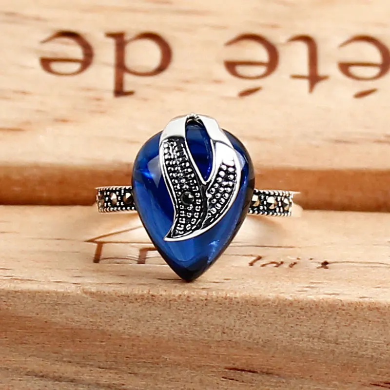 JIASHUNTAI Retro Thai Silver Rings Vintage 925 Sterling Jewelry For Women Flower Shape |