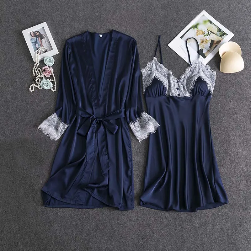 Женский сатиновый банный халат MECHCITIZ пижамный комплект из двух предметов для