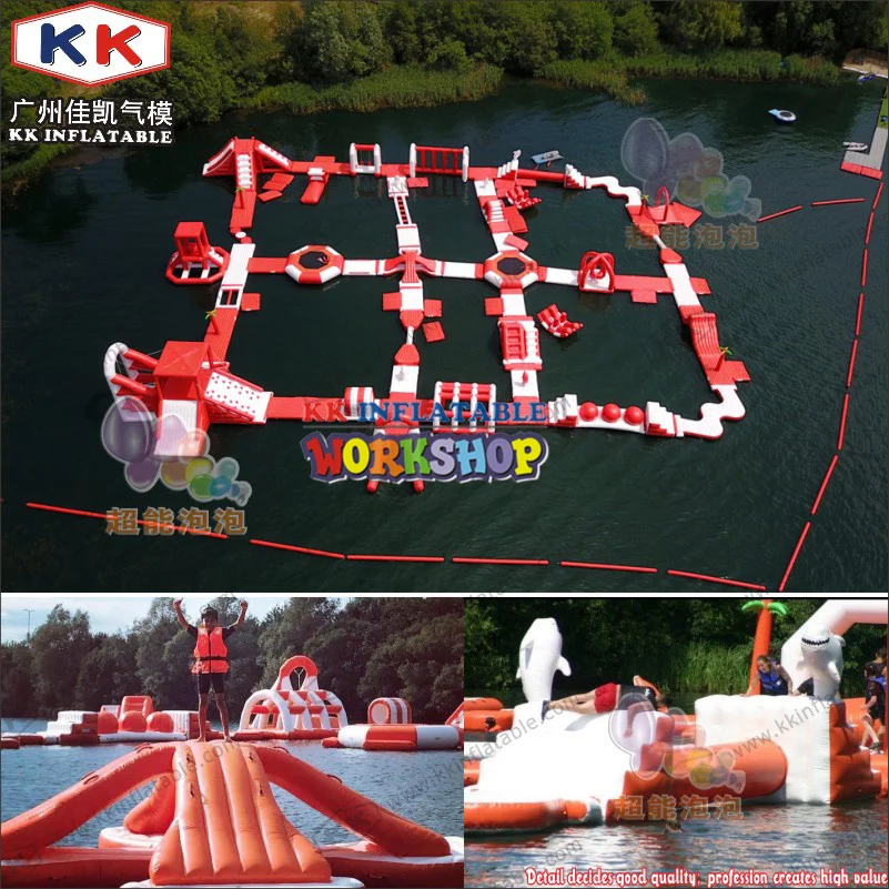 Goede Kk Merk Opblaasbare Soort Drijvende Water Speelgoed Red & Creen & Witte Kleur Opblaasbare Waterpark Voor Kinderen En Volwassen