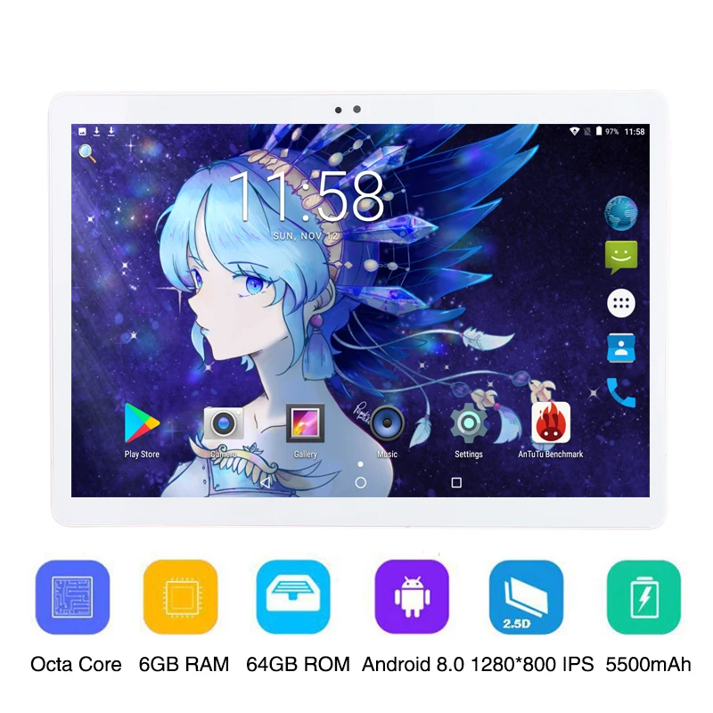 Новый 10 дюймовый 3G 4G LTE планшетный ПК с восьмиядерным процессором 6 ГБ ОЗУ 64 Гб ПЗУ