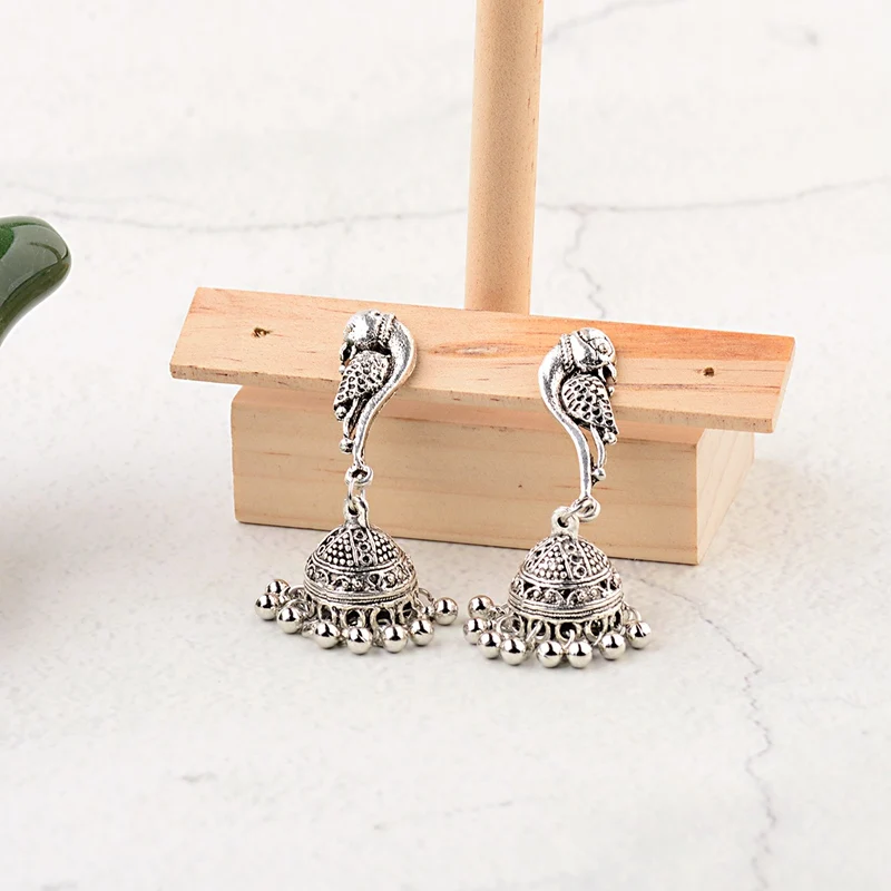 TopHanqi индийские цыганские украшения Jhumka, серебряные, Boho, винтажные Этнические женские серьги, полые Висячие серьги для женщин