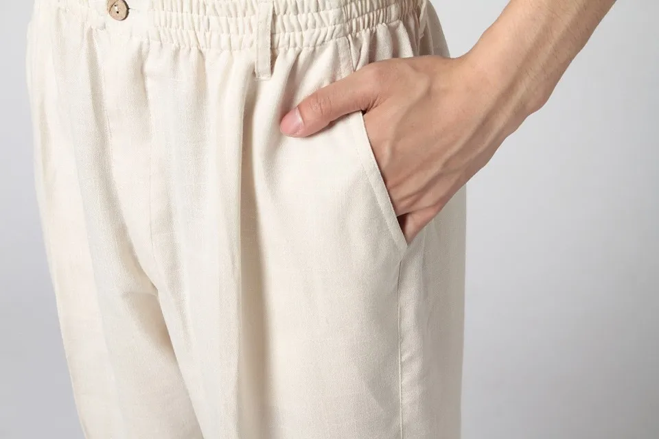 Лидер продаж бежевые традиционные китайские мужские брюки кунг фу повседневные