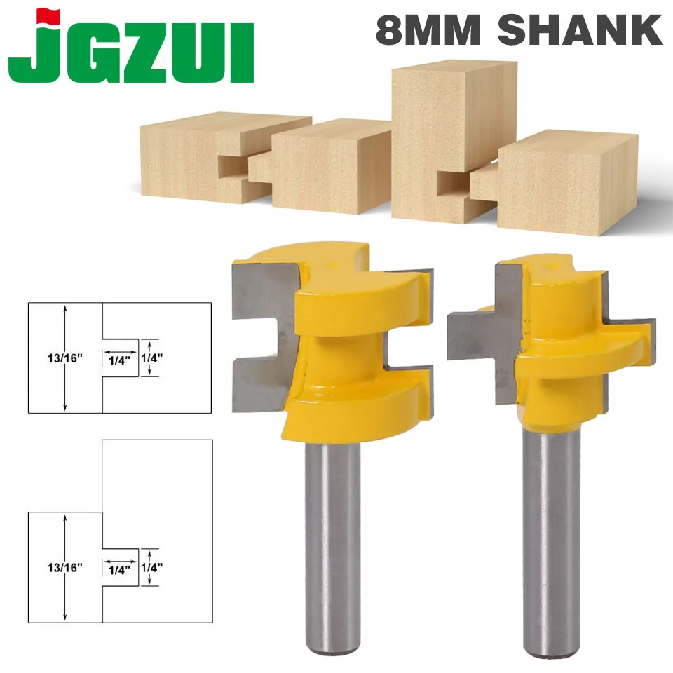 2pcs 8mm Shank Carving Knife Square Tooth T-Slot Tenon Milling Cutter Router Bits for Wood Tool Woodworking