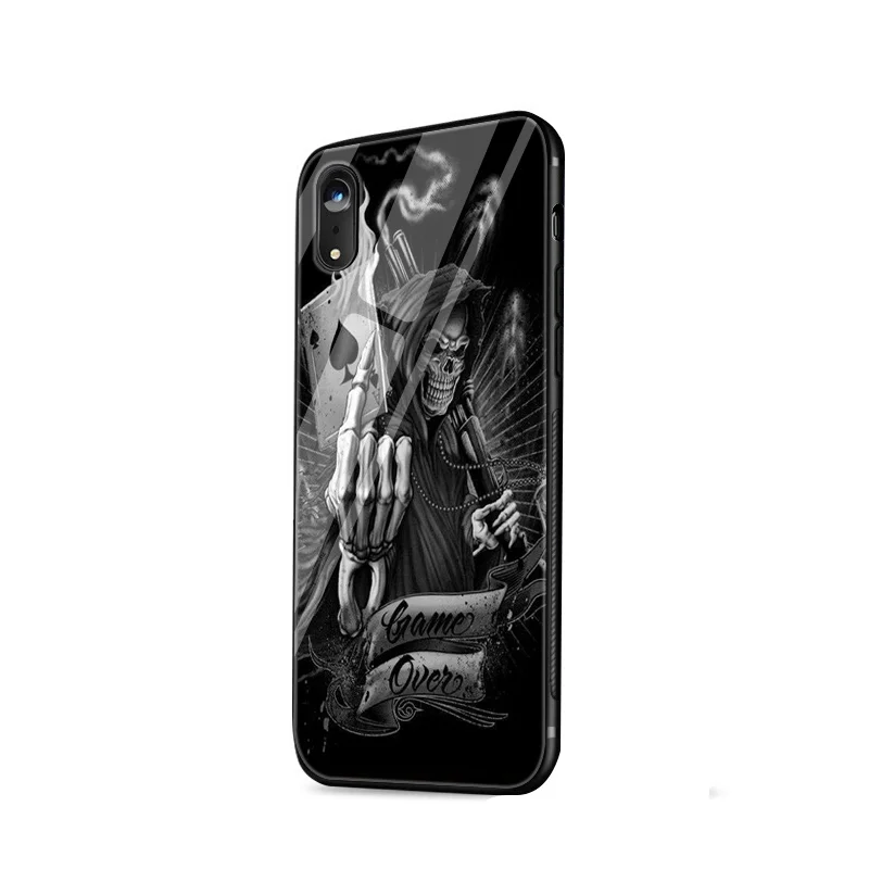 Desxz Grim Reaper Череп Скелет Роскошный чехол стекло для iPhone 5 5S SE 6 6s 7 8 Plus X XS Max XR Защитная крышка