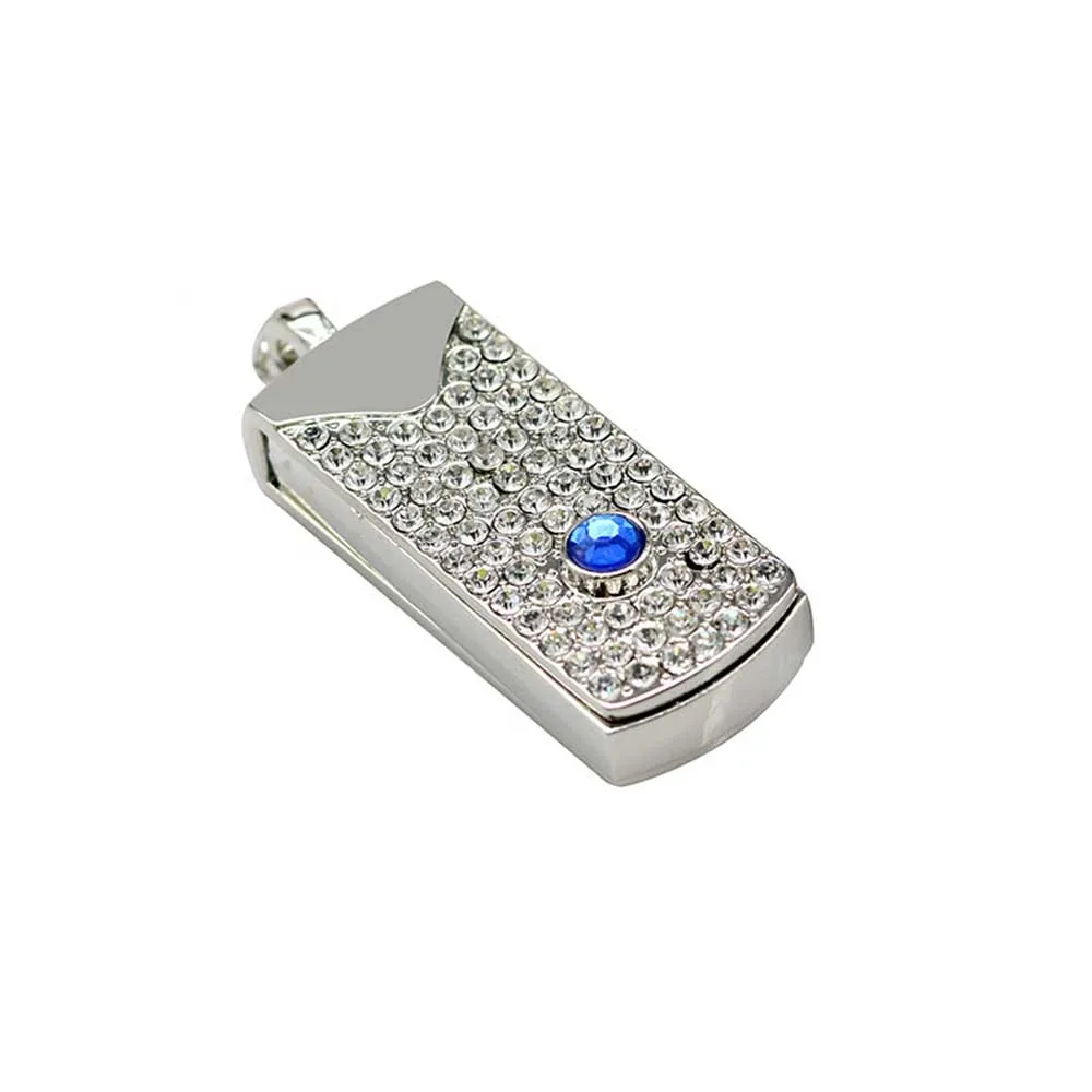 silver Металлическая ручка с кристаллами, полный Алмазный поворотный брелок, флеш-диск USB 2,0, 8 ГБ, 16 ГБ, 32 ГБ, 64 ГБ, флеш-диск, карта памяти, флешка - Цвет: silver