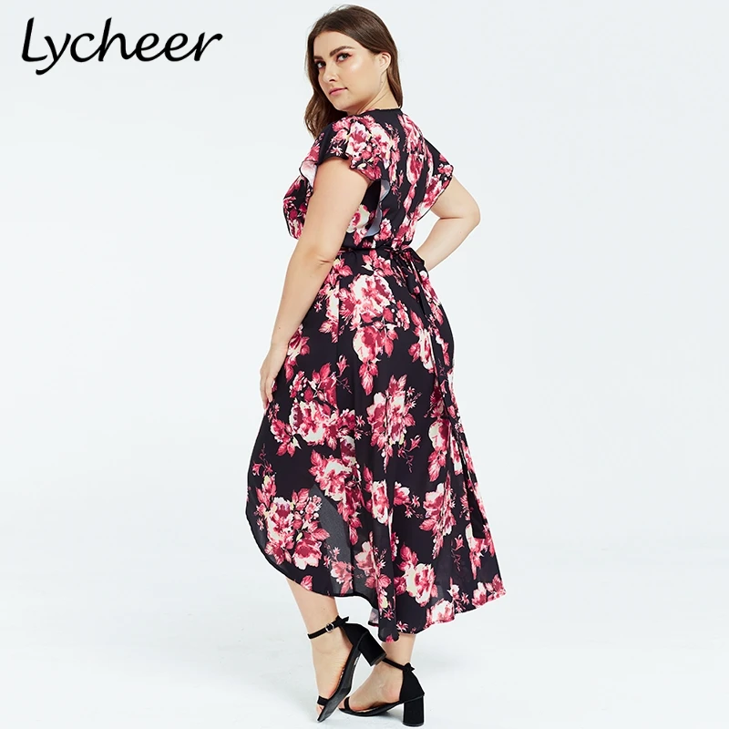 Женское платье с цветочным принтом Lycheer длинное макси оборками и рукавами