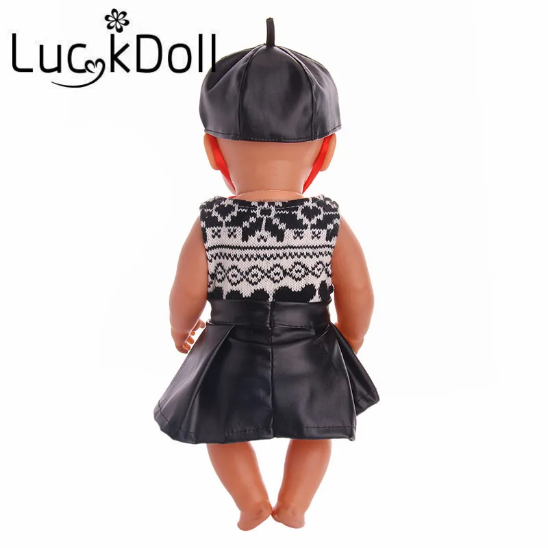 LUCKDOLL жилет свитер + кожаная юбка шляпа подходит для 18 дюймов Американский 43 см