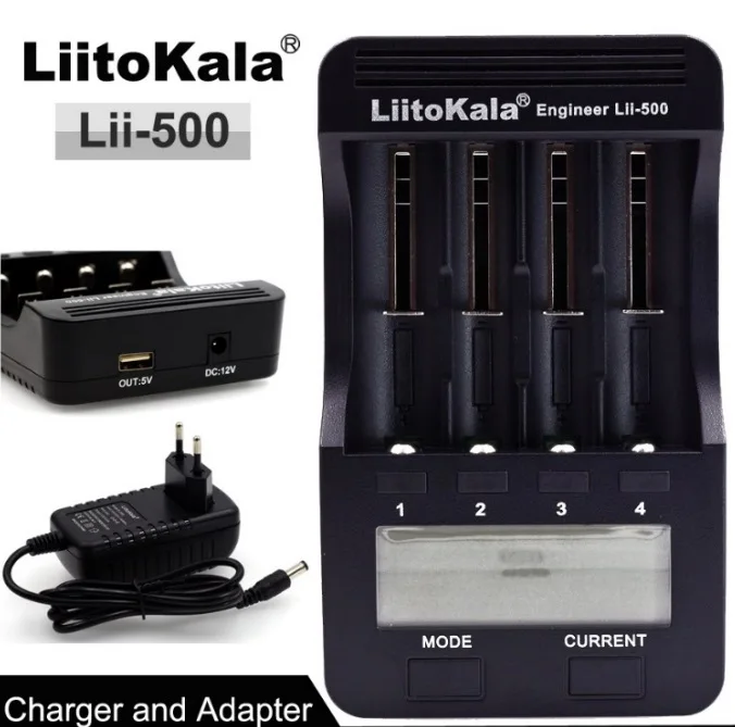 Lii500 and Adapter Liitokala lii500 смарт-универсальный ЖК-дисплей литий-ионный NiMh AA AAA 10440 14500 16340 17335 17500 18490 17670 18650 Батарея Зарядное устройство - Цвет: Lii500 and Adapter
