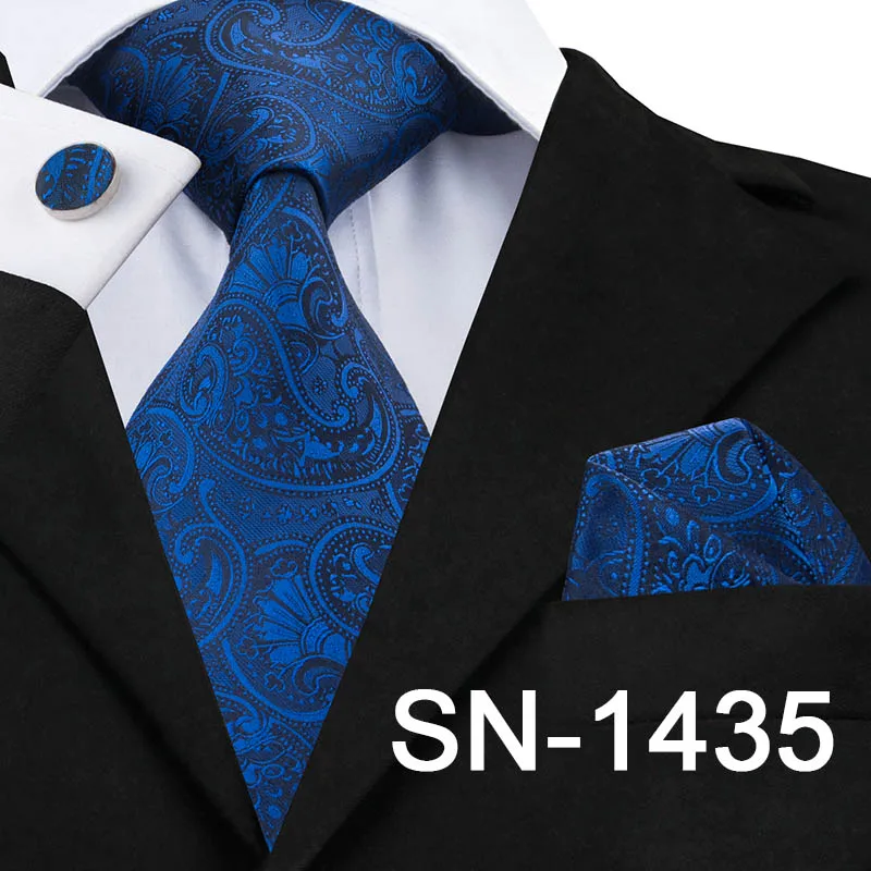 SN-1435 Hi-Tie роскошные шелковые галстуки с рисунком Пейсли Набор Синий Черный Серый шеи носить галстук платок Набор Запонок Модные мужские галстуки - Цвет: SN-1435