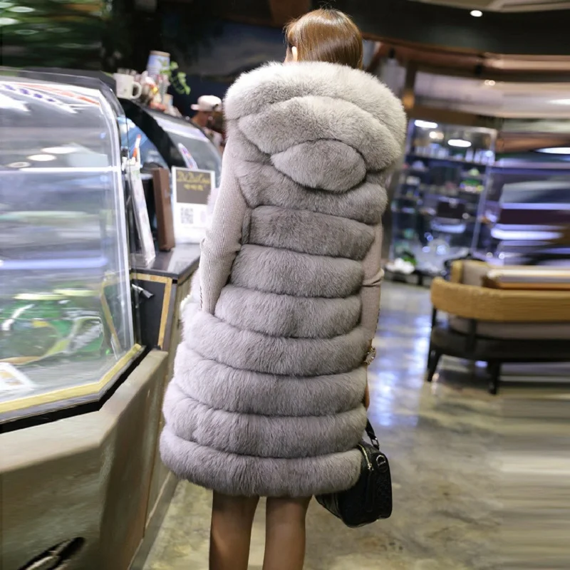 Жилет женский из искусственного меха зимний теплый длинный лисьего | Женская