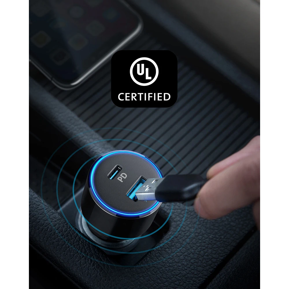 Anker 49,5 W и PowerDrive Скорость+ 2 USB C автомобиля Зарядное устройство, один 30 Вт PD Порты и разъёмы для MacBook IPad iPhone и 19,5 W быстрая зарядка Порты и разъёмы для S9/S8 и т. д