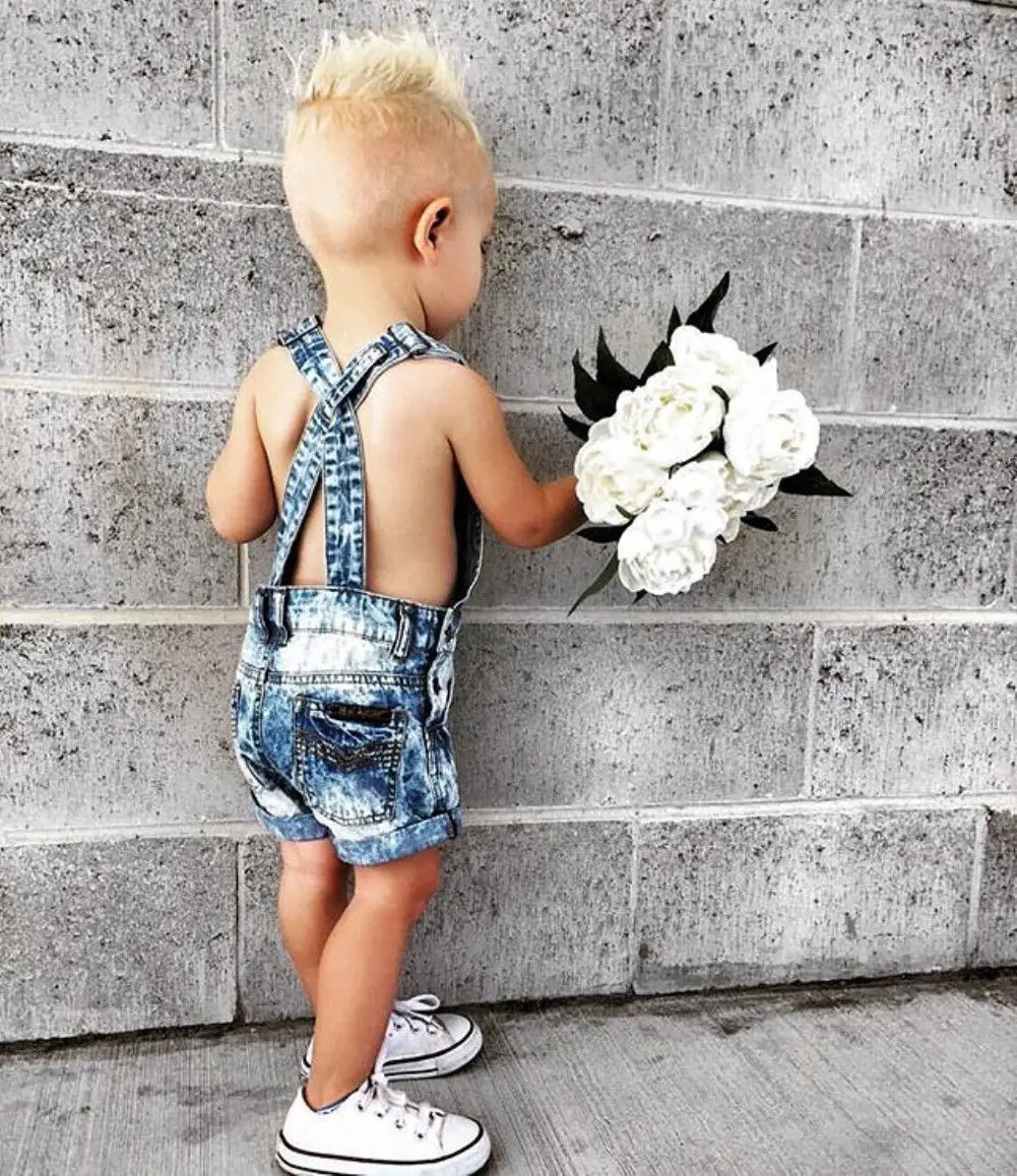 Джинсовый комбинезон для маленьких мальчиков и девочек новый модный летний с