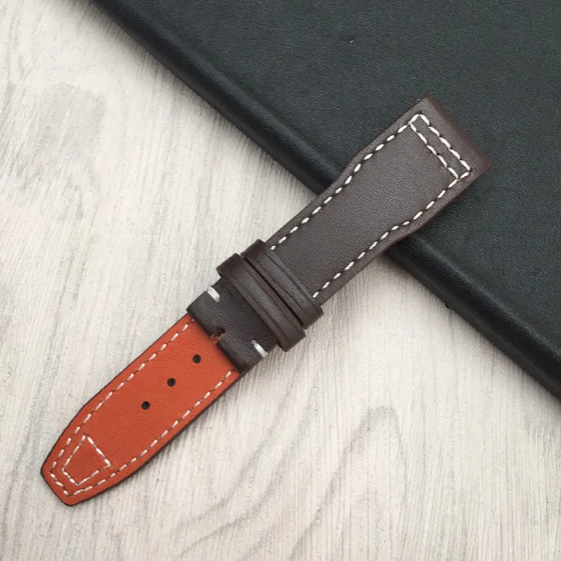 brown white line Мужской ремешок из телячьей кожи для часов IWC Pilot Mark XVII IW327004 IW377714, ремешок для часов 21 мм, коричневый ремень, браслеты для мужчин - Цвет ремешка: brown white line