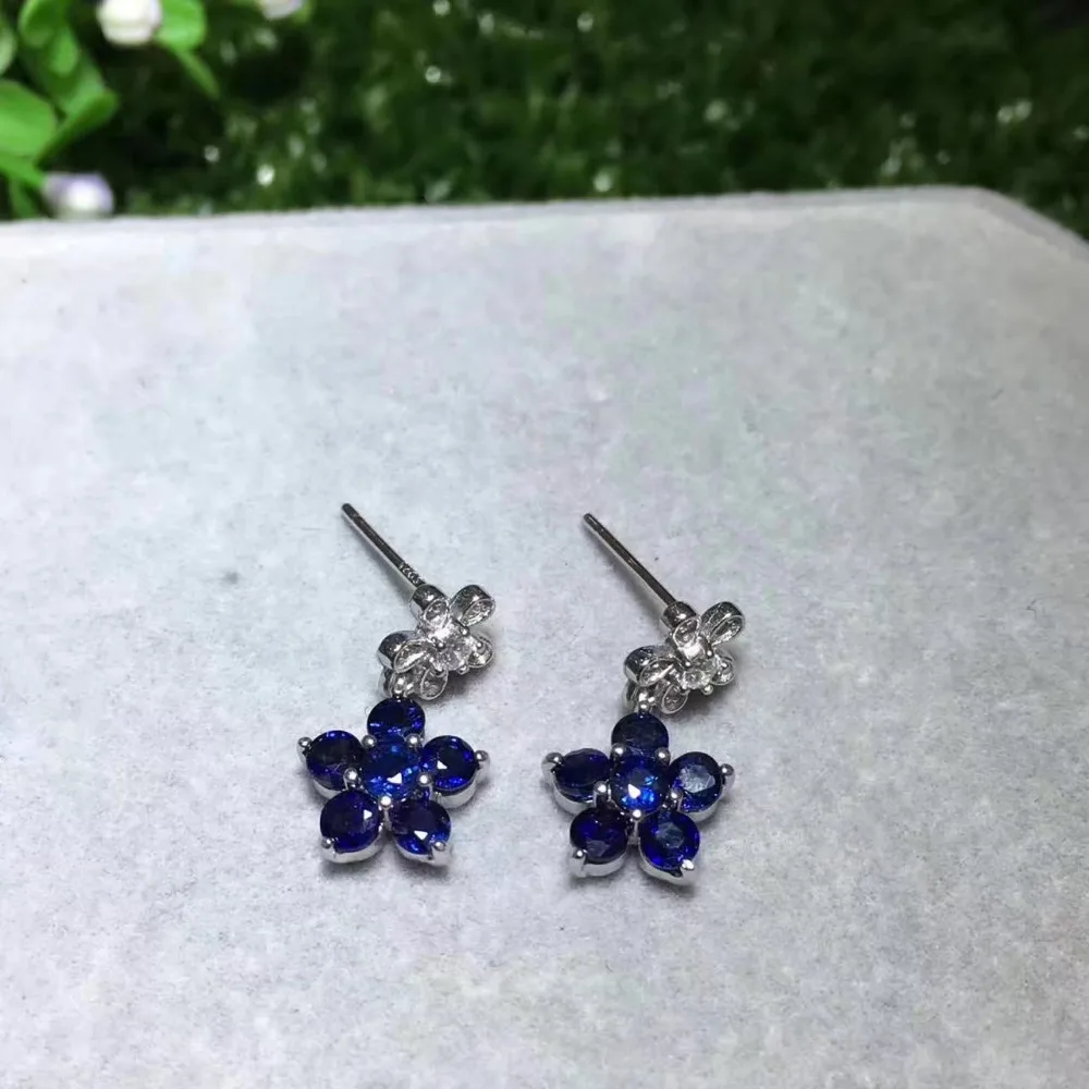Натуральный сапфир 3 мм s925 Стерлинговое Серебро Изысканные цветы Ювелирные