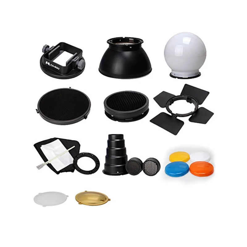 

SETTO 9 in1 Flash Accessories Barndoor Snoot softbox Honeycomb Beauty disc/ Diffuser mount for Speedlite Speedlight Flash Light