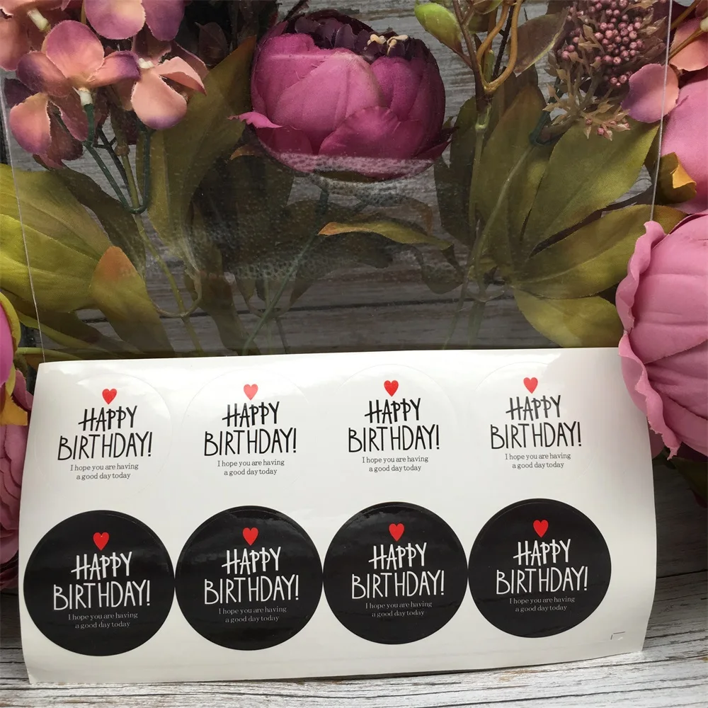 80 шт./лот черный и белый с днем рождения! Уплотнительные этикетки из крафтовой