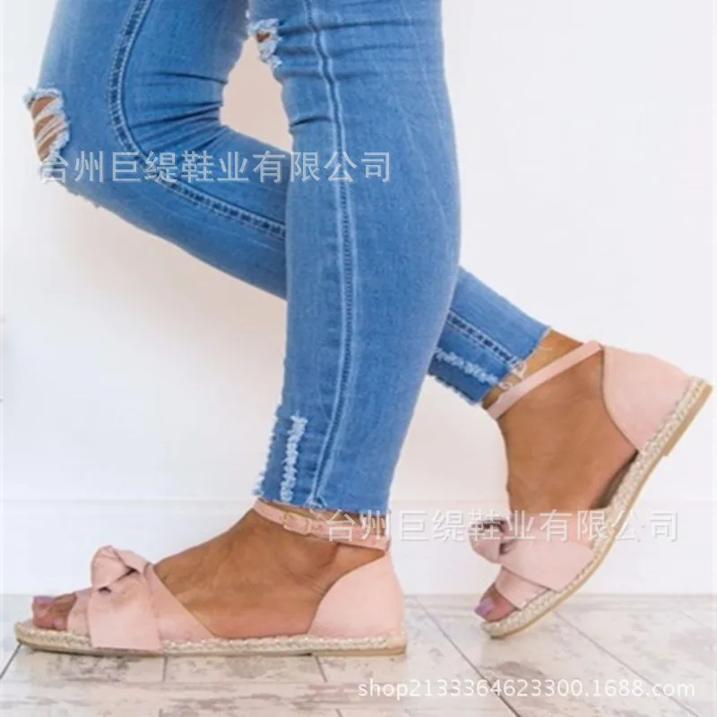 Сандалии женские на плоской подошве тканевые босоножки с бантом цветами