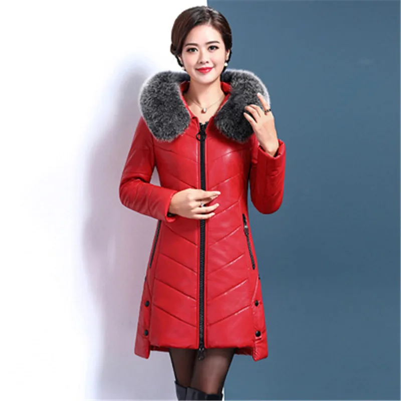 RED black fur Большие размеры 7XL зимнее пальто из натуральной кожи женские плотный кашемир куртки женская верхняя одежда из овечьей кожи с капюшоном теплые куртки - Цвет: RED black fur