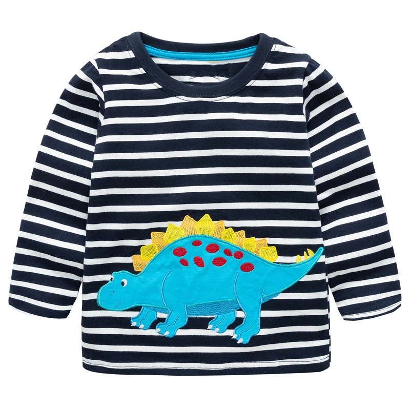 Футболки для мальчиков Одежда с динозавром Хлопковые футболки длинными рукавами