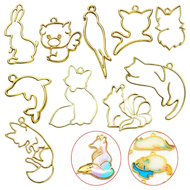 10 шт. УФ кристалл эпоксидная Рамка металлическая рамка птица и Дельфин кошка