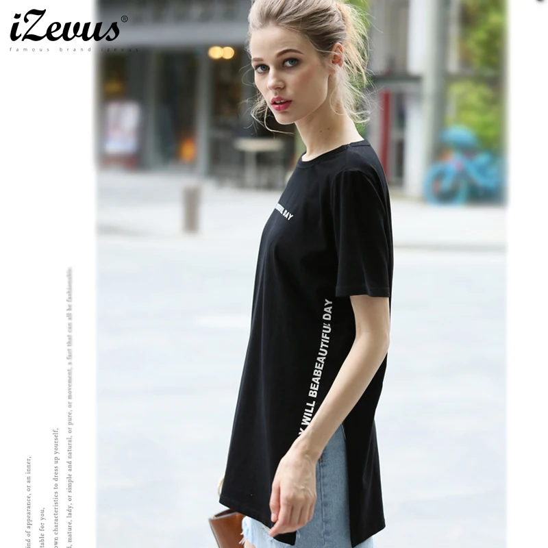 IZevus Promotion T Shirt Женщины Высокого Качества 100% Хлопок Летом С Коротким Рукавом О