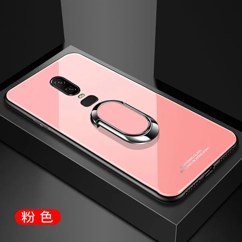 pink Для oneplus 6 6T 7 Чехол из твердого закаленного стекла с кольцом-подставкой Магнитный защитный чехол на заднюю панель для oneplus 5t one plus 6 6t 7 - Цвет: pink