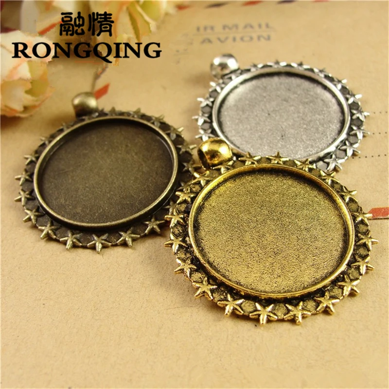

RONGQING 25mm Rolling Star Cabochon Settings 30pcs/lot Handmade Necklace Pendant Accessories DIY