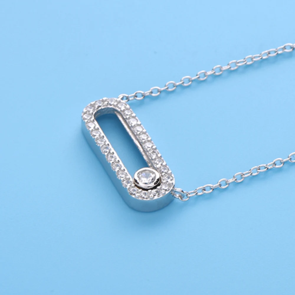 Lovecabin Настоящее 925 пробы Серебряное ожерелье Move Free Moon Zircon Pave Stone Move Uno Chain Ожерелье s французское серебряное ювелирное изделие
