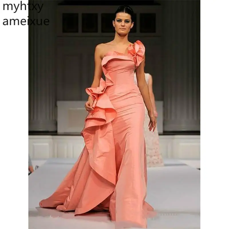 Женское вечернее платье с юбкой-годе одним открытым плечом в пол для особых
