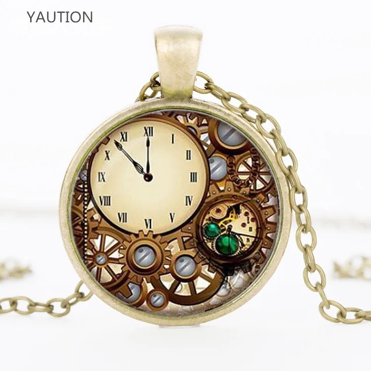 Часы в стиле стимпанк стеклянный купол ожерелья с подвесками индивидуальные