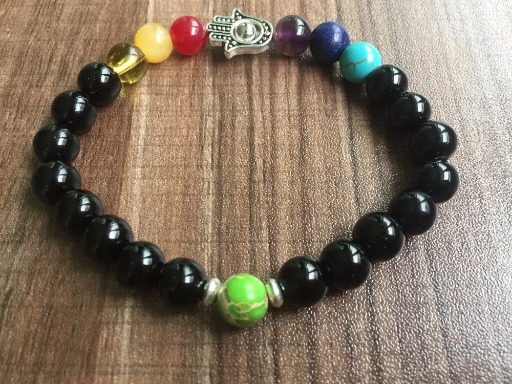 Браслет из 7 Чакр браслет пальмы Круглые бусины 8 мм черные браслеты оникса