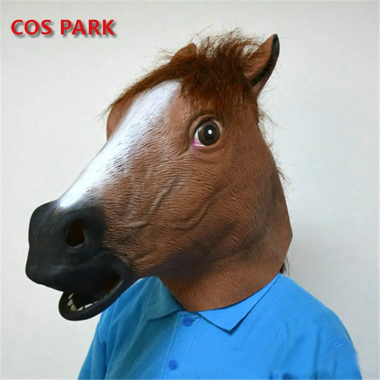Хэллоуин Единорог Лошадь латекс маска Делюкс Новинка Латекс коричневый костюм