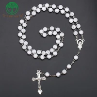 white rosary beads religious catholic rosary necklace five decade rosary prayer jesus women