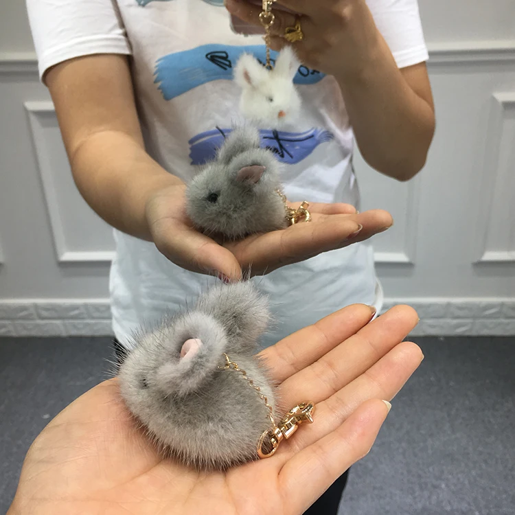 Мини кролик брелок Девочка Кролик Настоящий мех норки брелок цепи кролик зайчики заячья кожа телефон кулон