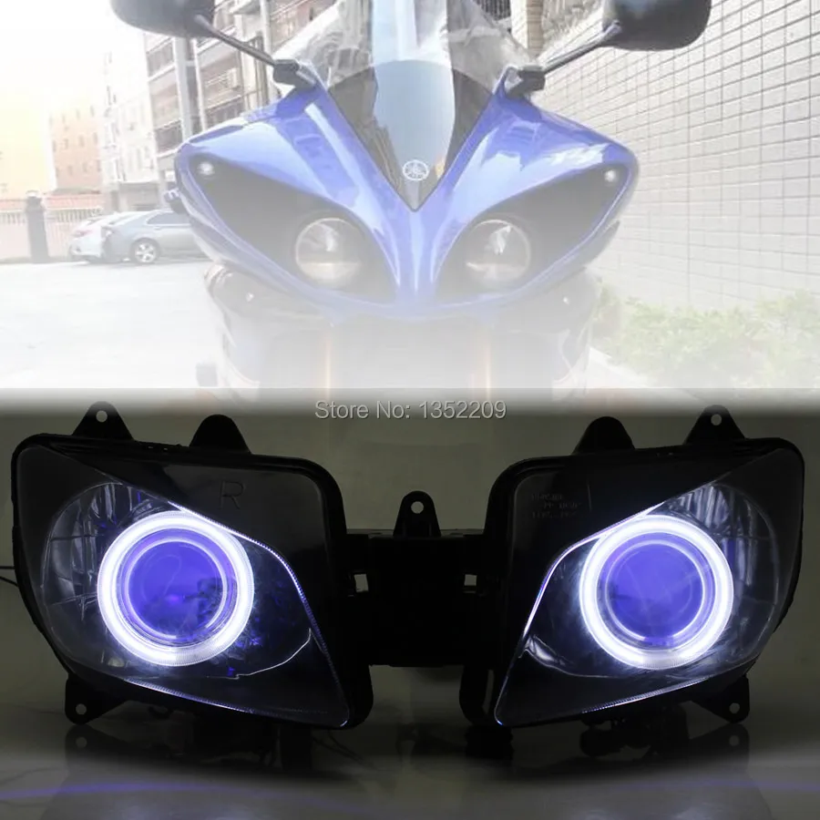 

Faros Led Para Motos HID 35W Projector Headlight Assembly Blue Angel Eyes LED Farol Phare Headlight For Yamaha YZF R1 2002-2003